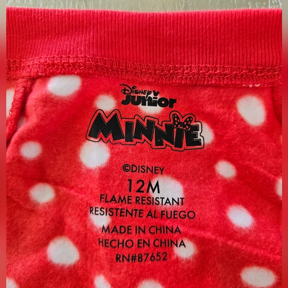 Disney Junior Minnie Mouse Red Polka Dot Fleece Pajama 12M Cozy Cute - Picture 5 of 7
